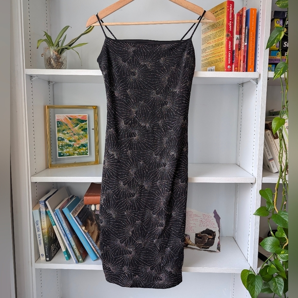 Eclipse Dresses & Skirts - Y2K Mini Slip Dress Black Sparkle Starburst Pattern Size Small Celestial Fairy